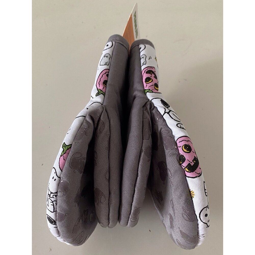2 Pk Peanuts Halloween Snoopy Woodstock Pink Pumpkin Ghost Mini Oven‎ Mitts NEW - Picture 10 of 12